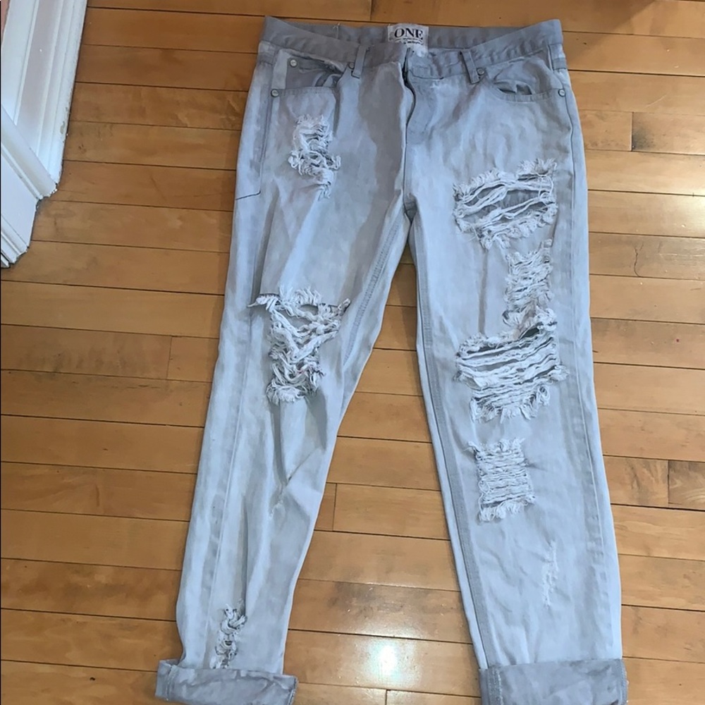 Grey Ripped Boyfriend Jeans
